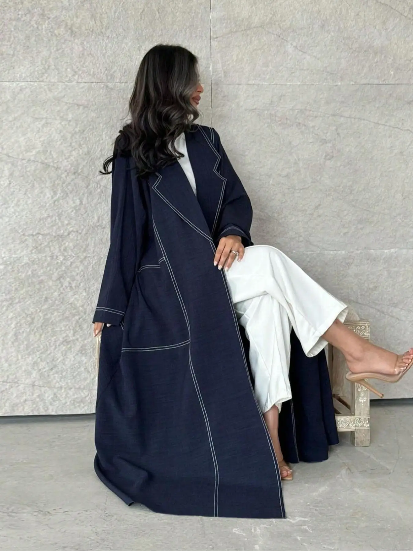 Women's Solid Color Open Front Long Abaya, Elegant Fashion Casual Long Sleeve Coat for Daily Wear, Women's Islamic Clothing for All Seasons