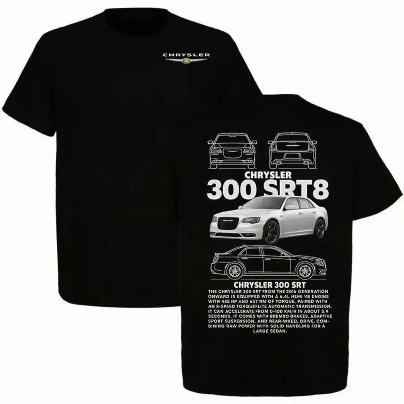 Chrysler 300 SRT8 6.4L HEMI V8 Muscle Car Graphic T-Shirt Sweatshirt Hoodie 2-Sided, Car Enthusiast and Fans Gift