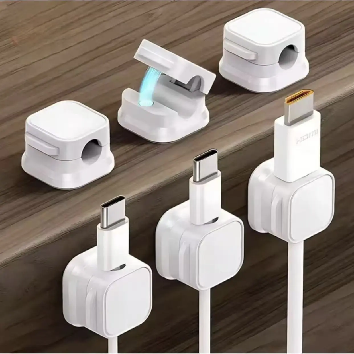 Wall-Mounted Cable Clip Organizer (6-Count Set) - Cord Storage, Upgraded Cable Management Holder with Compact Design, 0-5 kg Capacity for Home & Office Desk Accessories, Cable Management Kit, Home Office Storage