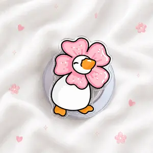 Cute Flower Duck Phone Grip - Pink Blossom Acrylic Phone Holder & Kickstand - Kawaii Spring Accessory for Phone and Kindle