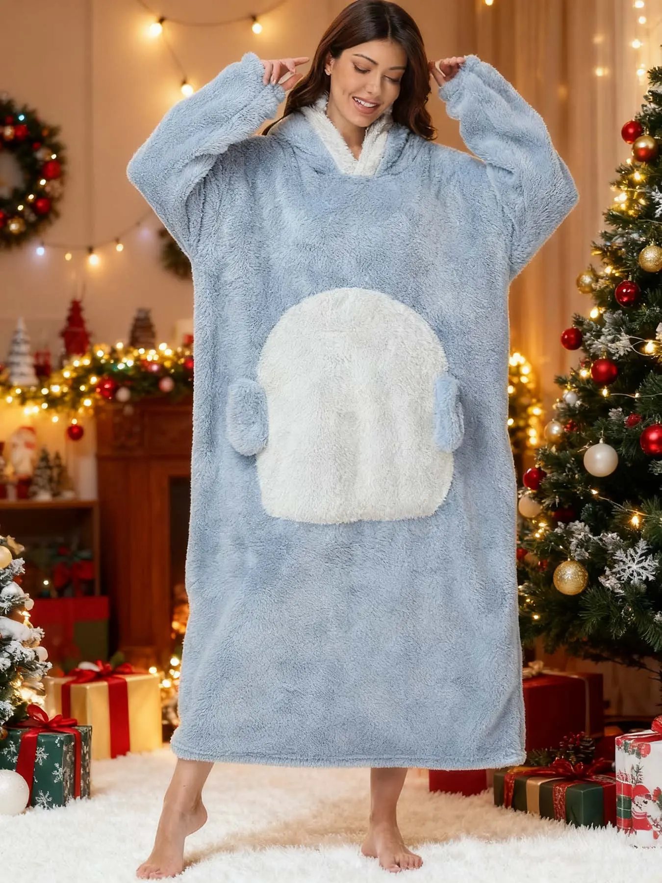 Oversized Hooded Blanket, Soft Fluffy Fleece Animal Print Wearable Throw for Adults and Kids, Cozy Loungewear, Heartwarming Gift, Gentle Soft Blanket, Heartwarming Blanket Gift