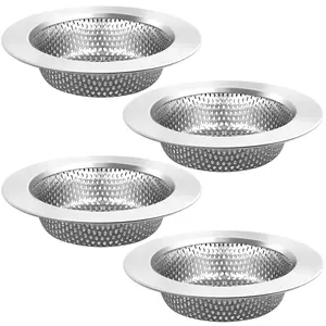 4 Pack Kitchen Sink Strainer, Stainless Steel Drain Strainers, 4.5" Diameter Large Wide Rim, Anti Clogging Micro Perforation Holes