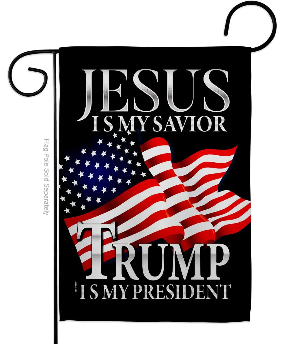 USA Decoration 13 x 18.5 in. Jesus Savior Trump President American Political Vertical Garden Flag with Double-Sided House Decoration Banner Yard Gift