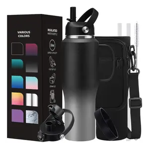 Insulated Water-Bottle 32oz Tumbler and Straw - Keep Cold 48h & Hot 24h, Slim Stainless Steel Water Bottle that Fits in The Cupholder, Thermo Metal Coffee Tumbler Flask Travel Mug portable water Insulated Tumbler