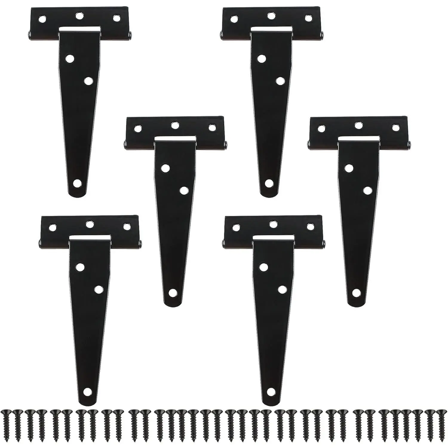 T-Strap Hinges Light Duty Barn Door Hinges Shed Door Hinges Rustic Hinges Gate Strap Hinge Door Barn Gates Hinges Black Wrought Hardware Iron Rustproof 6 count (4inch)