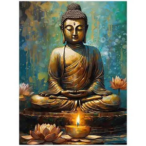 Zen Buddha Statue Lotus Oil Lamp Art Painting Diamond Painting 5D DIY Diamond Painting Kit Full Drill Square Round Diamonds Embroidery Cross Stitch Art Craft Home Wall Decor Unique Art Gift For Living Room Bedroom  Handmade Decorative Painting Set