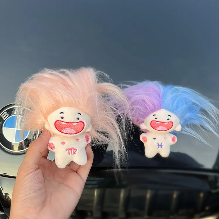 Ugly Doll Plastic Figurine Toy - Synthetic Fluffy Hair, Colorful Design, Detachable Car Rear Hanging Pendant for Car Decoration Accessories