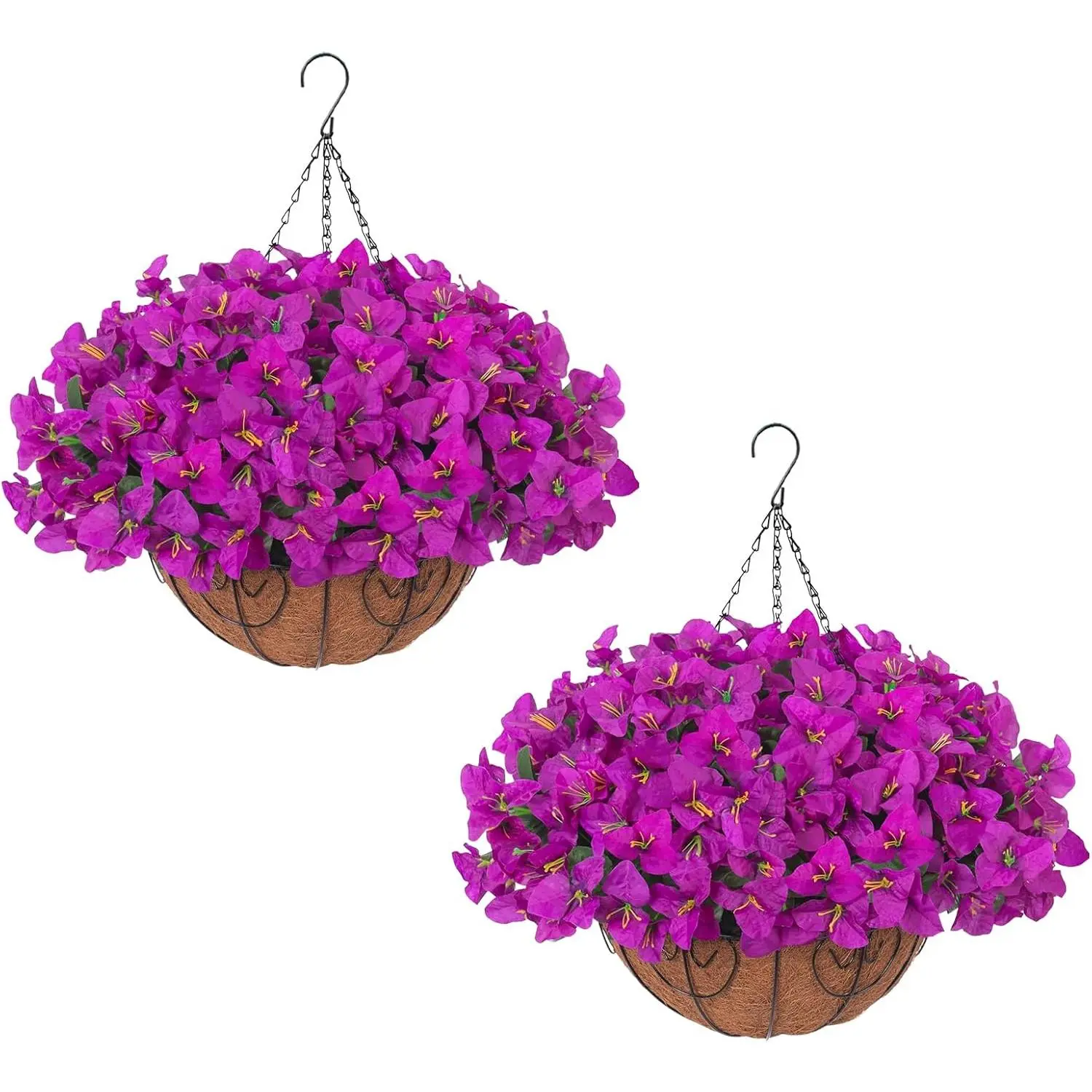 GARVEE 2-Pcs Decorative Artificial Hanging Plant Set with Basket, Durable Faux Floral Arrangement for Outdoor Porch, Indoor Home Decor (Purple-B)