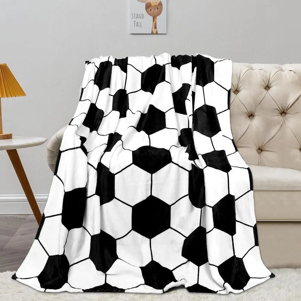 Soccer Checkerboard Pattern Decorative Blanket, Soccers Gifts for Boys Girls Soccer Lovers, Machine Washable Soft Fleece Throw Blankets for Kids Toddlers Teens, Soccers Decor for Bedroom Lving Room Play Room, Soft Warm Blanket