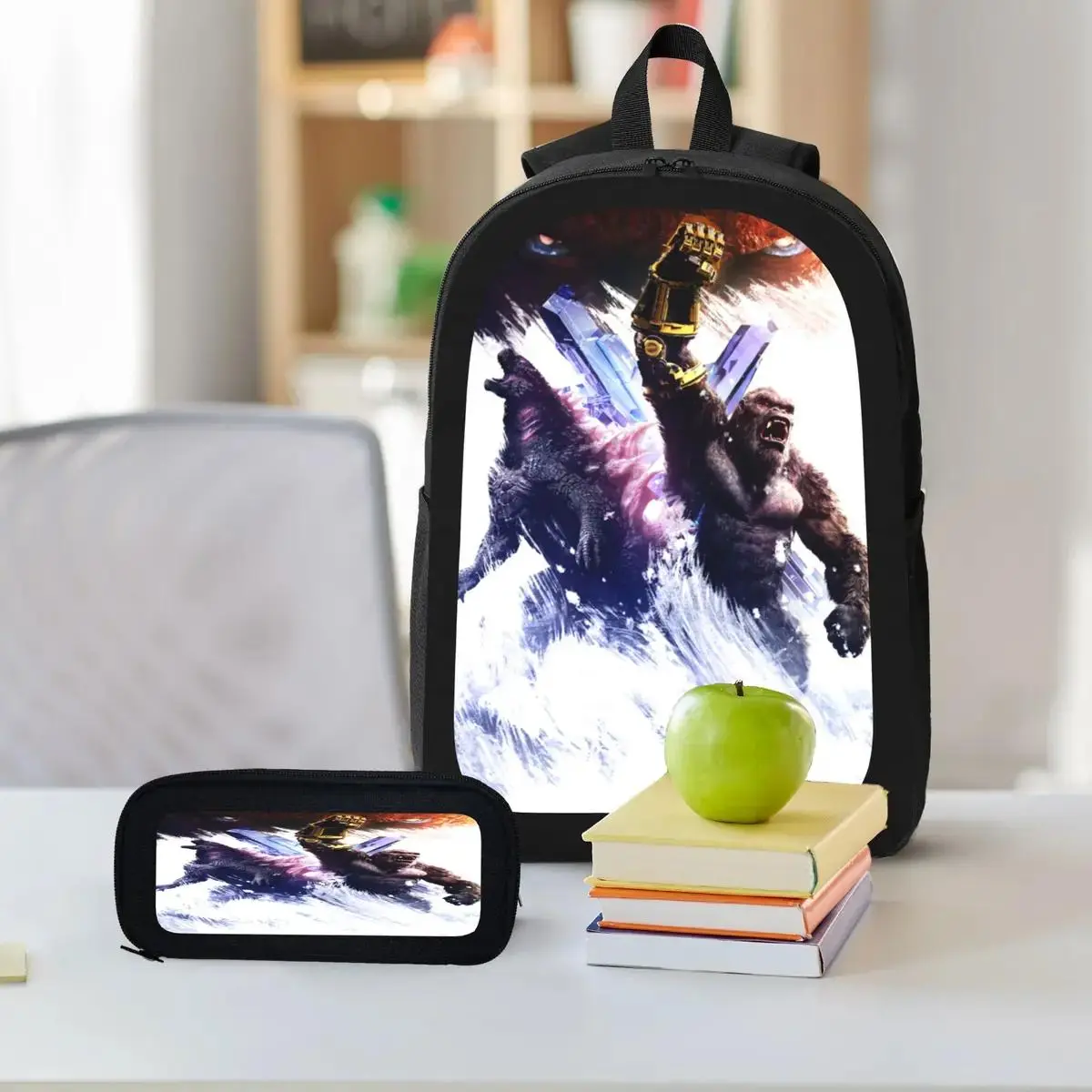 3PCS Godzilla backpack Anime Backpack Daypack Gaming Shoulder Bag Leisure Travel Adjustable Strap Backpacks 17in