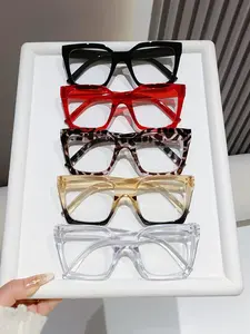 5 Pairs Women's Leopard Print Square PC Frame Retro Contrast Color Fashion Personalized Non-Prescription Glasses, Stylish Eyewear Accessories, Casual Style Eyewear, Stylish Square Frames