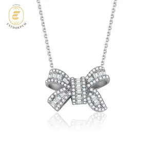 EOM Moissanite 0.8ct Bow-tie Pendant Necklace Valentine's Day Wedding Engagement Anniversary Romantic Elegant Gift Daily Wear