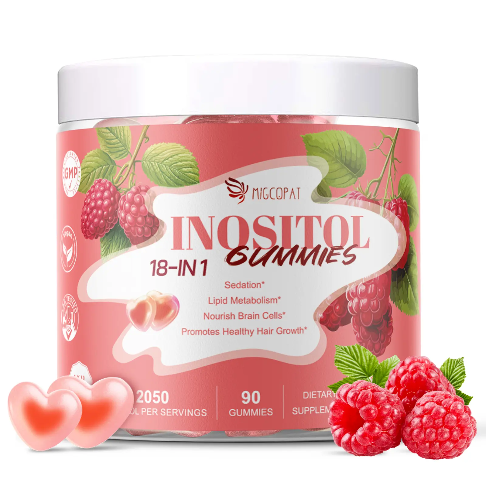 Migcopat Inositol Multivitamin Gummies 18-in-1 Formula with Myo-Inositol,D-Chiral Inositol,40:1 Ratio, Omega-3, Magnesium,Folate Raspberry Flavor Sugar-Free 90 Count Healthcare Dietary Supplement Fitness Edible #SummerVibes