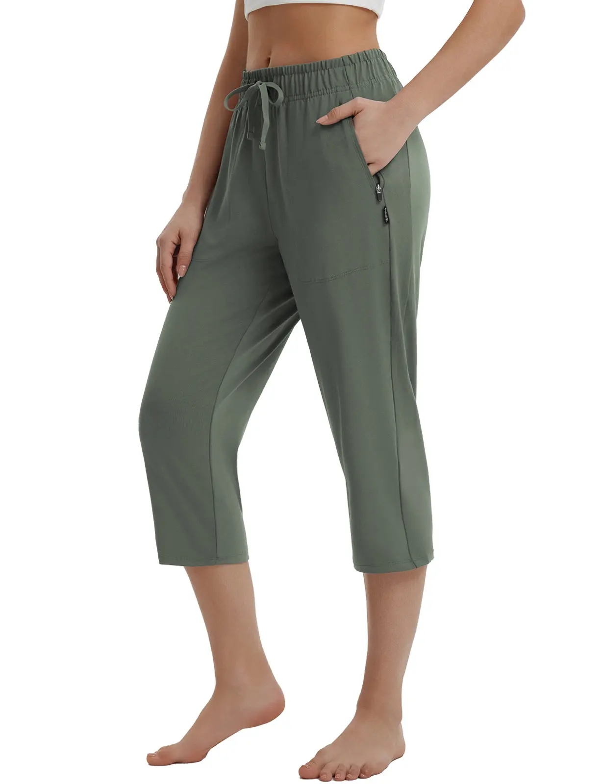 Baleaf Women's 19" Capri Yoga Pants - Stretch, Breathable, Adjustable Strap, Zipper Pockets, Drawstring, Female Casual Daily Summer Lounge Bottoms