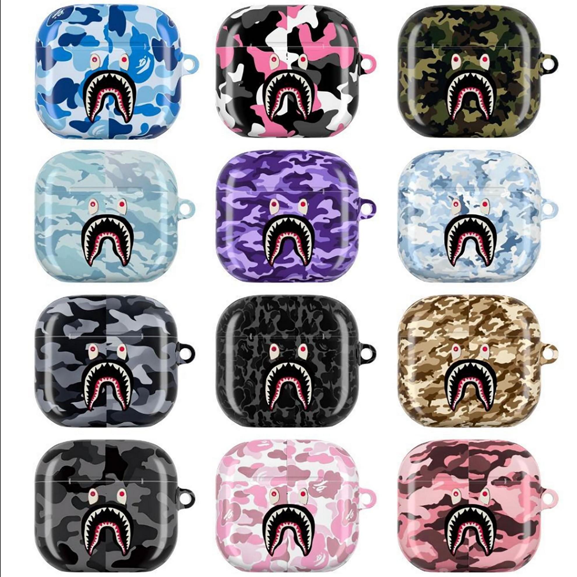 [SALE 50%] Sh@rk Camo Streetwear AirPods Case Collection Bold Sh@rk M0uth Icon with Military Cam0uflage Pattern