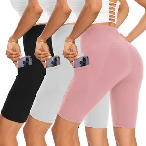 SHOWITTY 1/3 Pack High Waist Biker Shorts 5/8 Inch with Pockets for Women - High Stretch Breathable Short Leggings