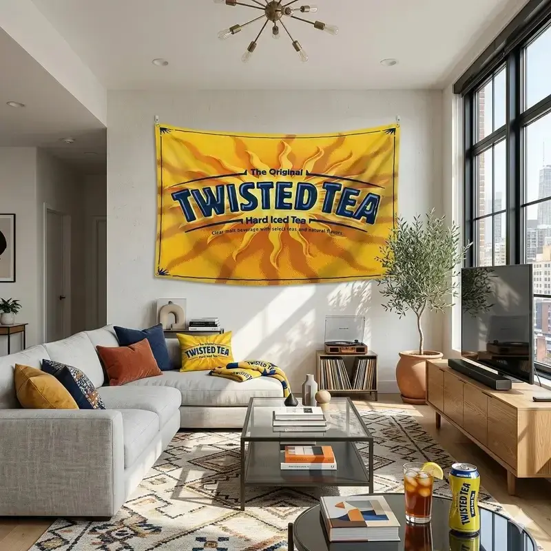 Rectangular Tropical Twisted Print Decorative Tapestry Synthetic Polyester Wall Tapestries Reinforced Edges Durable Yellow Sunburst Design Frat House Backdrop Party Decor IndoorOutdoor Fabric Ban