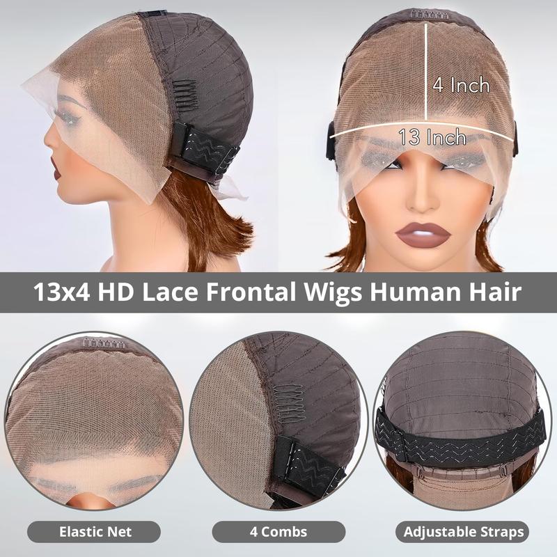 200% Density Brown Bob Wig Human Hair 13x4 HD Lace Frontal Short Straight Lace Front Bob Wigs For Black Women Chocolate Brown Human Hair Wig Pre Plucked Glueless Side Part Chocolate Brown Wig 10 Inch