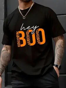 100% Cotton Unisex Hey Boo Funny Halloween Ghost Leopard Print Toddler Boy Girl T-Shirt, Men's Women's Shirt Top, Short Sleeve Tops Crewneck Tshirt