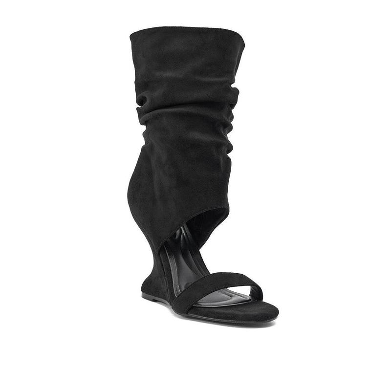 AZALEA WANG KYVELISA BLACK WEDGE OPEN TOE BOOTIE