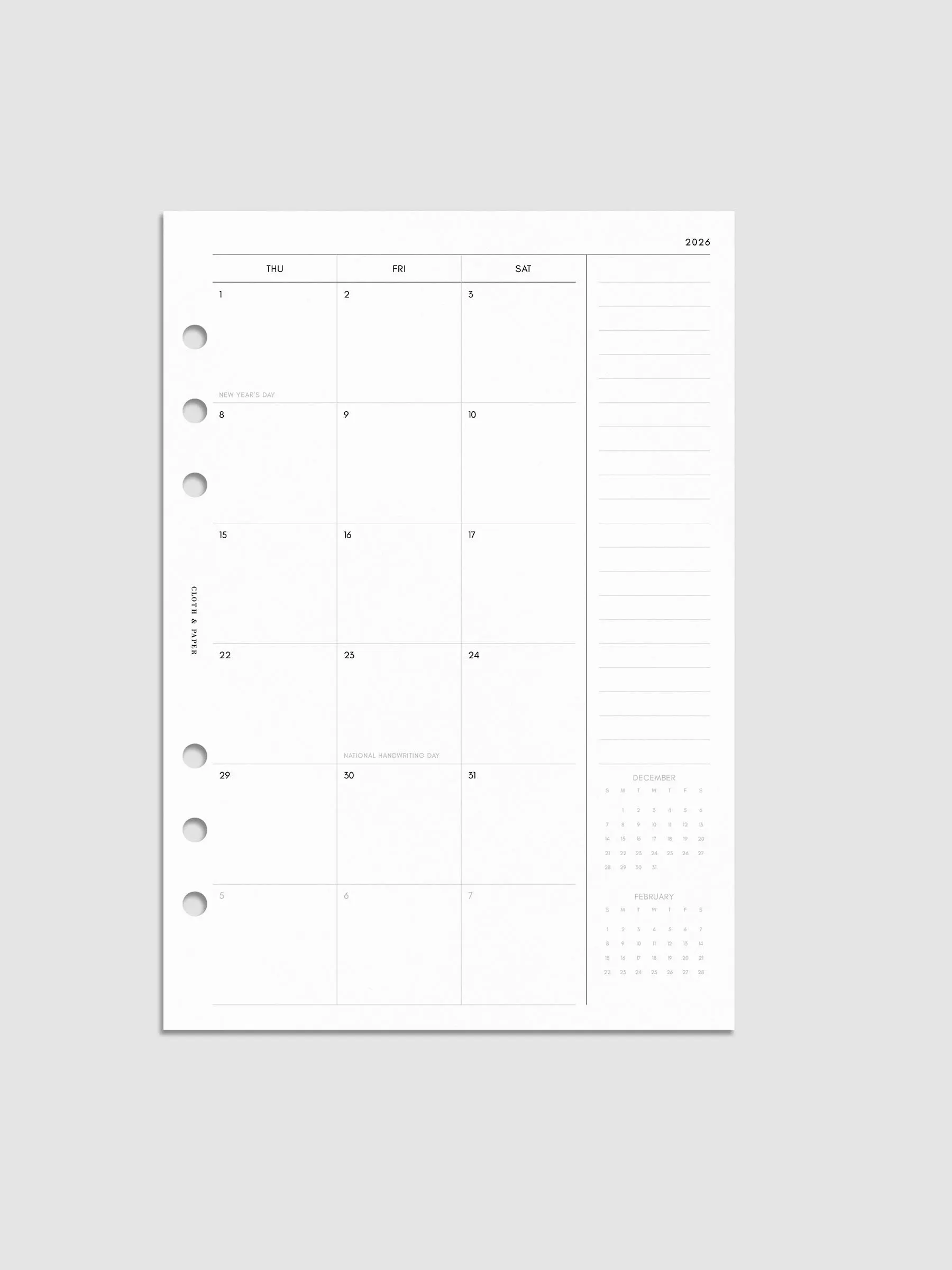 2026 Dated Monthly Planner Inserts | Sunday Start