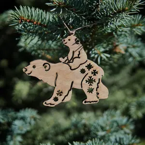Baby bear riding mommy bear Christmas ornament