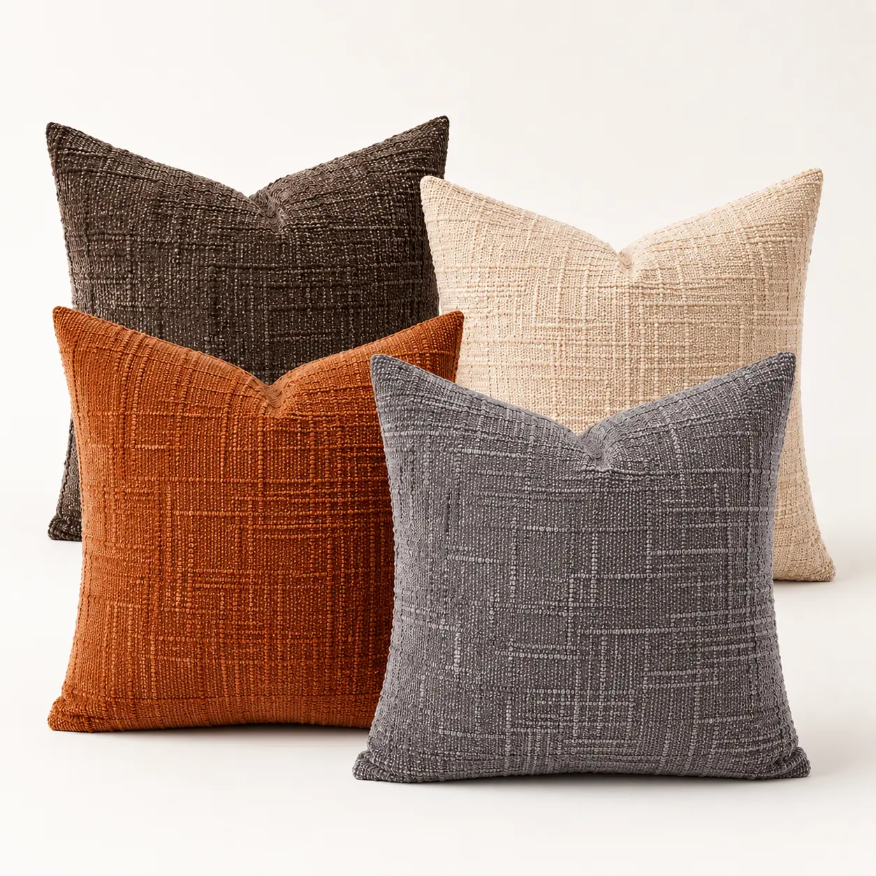 2-Pack 18x18 in Brick Red Rustic Luxury Chenille Bamboo Node Pillow Covers - Soft, Anti-Fade Sofa Cushion Cases for Living Room Decor, Elevating Home Aesthetics & Household Styling