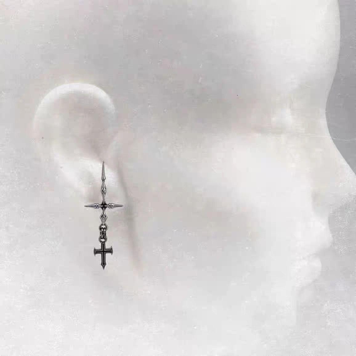 Gothic Punk Double Cross Chain Earrings Dark Cool Metal Piercing Jewelry for Gothic and Punk Fashion Enthusiasts Unique Edgy Look gifts