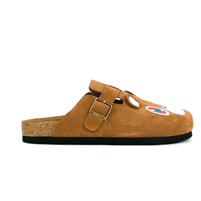 Meckmanly Men's Bear Embroidery Faux Suede Slip-On Clogs, Cushioned Easy Slip-On Clogs, Casual Indoor-Outdoor House Slippers Cork Footbed Shoes