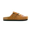 Meckmanly Men's Bear Embroidery Faux Suede Slip-On Clogs, Cushioned Easy Slip-On Clogs, Casual Indoor-Outdoor House Slippers Cork Footbed Shoes