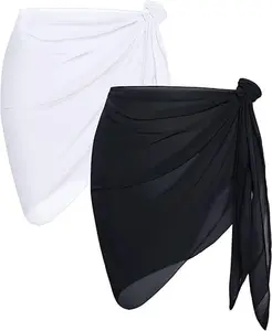 Women's Beach Sarong Wrap Skirt Set - Nylon Chiffon Cover Up for Swimsuits Bikinis & Summer Wear - 2 Pieces in Black & White - Lightweight Quick-Drying Versatile Fashion Piece