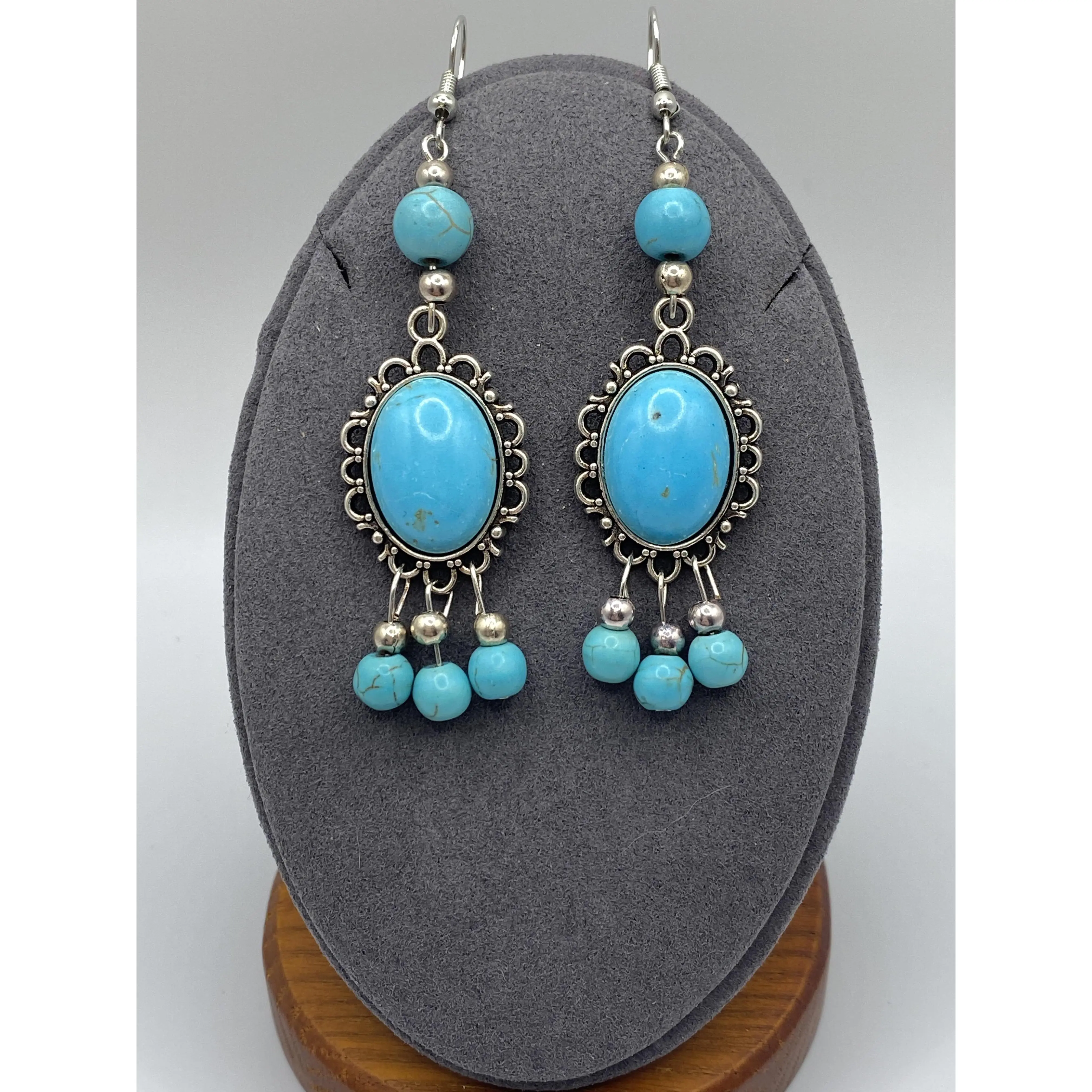 Turquoise Earrings, Beaded Dangle
