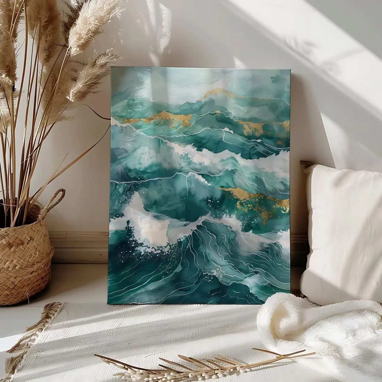Sage Green and Blue Waves Paint by Number Ocean Wave Paint by Numbers Japanese Landscape Wall Art Wall Art Canvas Color Paint Number Kit