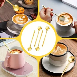 4pcs Set Golden Stainless Steel Long Handle Spoons - Perfect For Coffee, Desserts & Iced Tea - Ideal For Restaurants & Cafes Coffee Spoons Tea Spoons For Tea