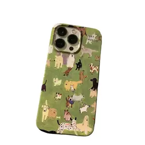 Cute Cartoon Grassland Dog Animals Case for iPhone 17 16 15 14 13 Pro Max Back Phone Cover for 12 11 Pro Plus Cover -