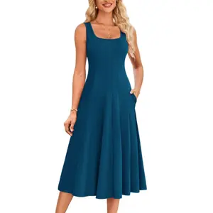 GRACE KARIN Womens Trendy Casual Tank Dresses Square Neck Sleeveless A Line Midi Sundress with Pockets