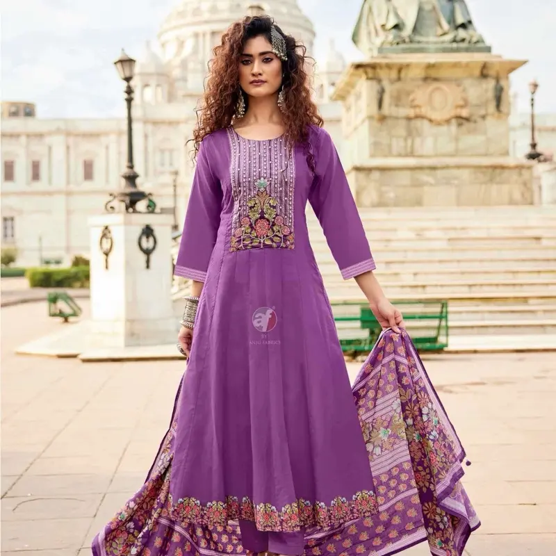 COTTON KALI BY ANJU FABRICS IN PURE COTTON ANARKALI KURTI PANT WITH DUPATTA AND HANDWORK