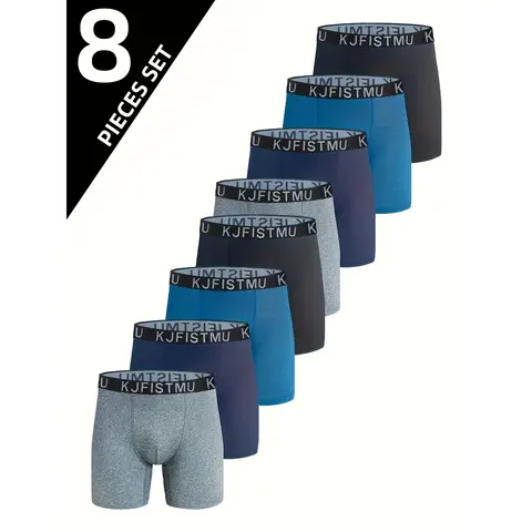 KJFISTMU Men's 8-Piece Assortment Bundled Boxer Briefs Set - Solid Color, Letter-Embellished, Soft, Stretch Waist, Breathable Cool, Athleisure, Casual + Beige Slim Fit Athletic Sport Socks, Assortment Set Men's Boxer Briefs, Athleisure Men's Boxer Briefs