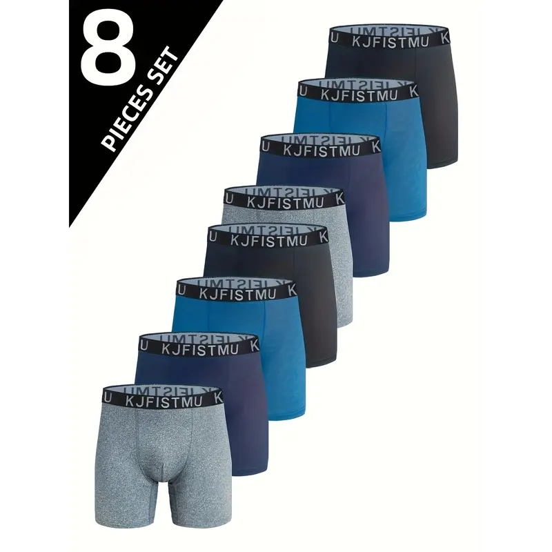 KJFISTMU Men's 8-Piece Assortment Bundled Boxer Briefs Set - Solid Color, Letter-Embellished, Soft, Stretch Waist, Breathable Cool, Athleisure, Casual + Beige Slim Fit Athletic Sport Socks, Assortment Set Men's Boxer Briefs, Athleisure Men's Boxer Briefs