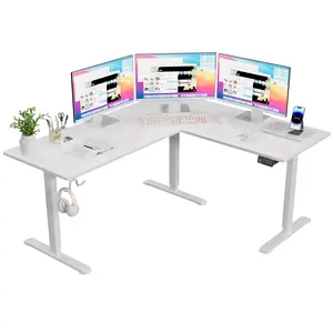 L Shaped Standing Desk Adjustable Corner Stand up Desk 63 x 55 Inch Electric Standing Computer Workstation with Preset Heights 63 x 55 Inch gaming desk Organized Headphone Hook