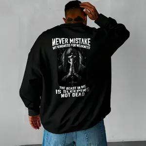 Beast Print Sweatshirt Hoodies Men Fall Outfits Y2k Clothing Vacation Outfits 70s Outfits Emo Clothes Shirts Men Funny Shirt 2000s Shirts Men'S Graphic Tees Polyester Fit Alt Outfits