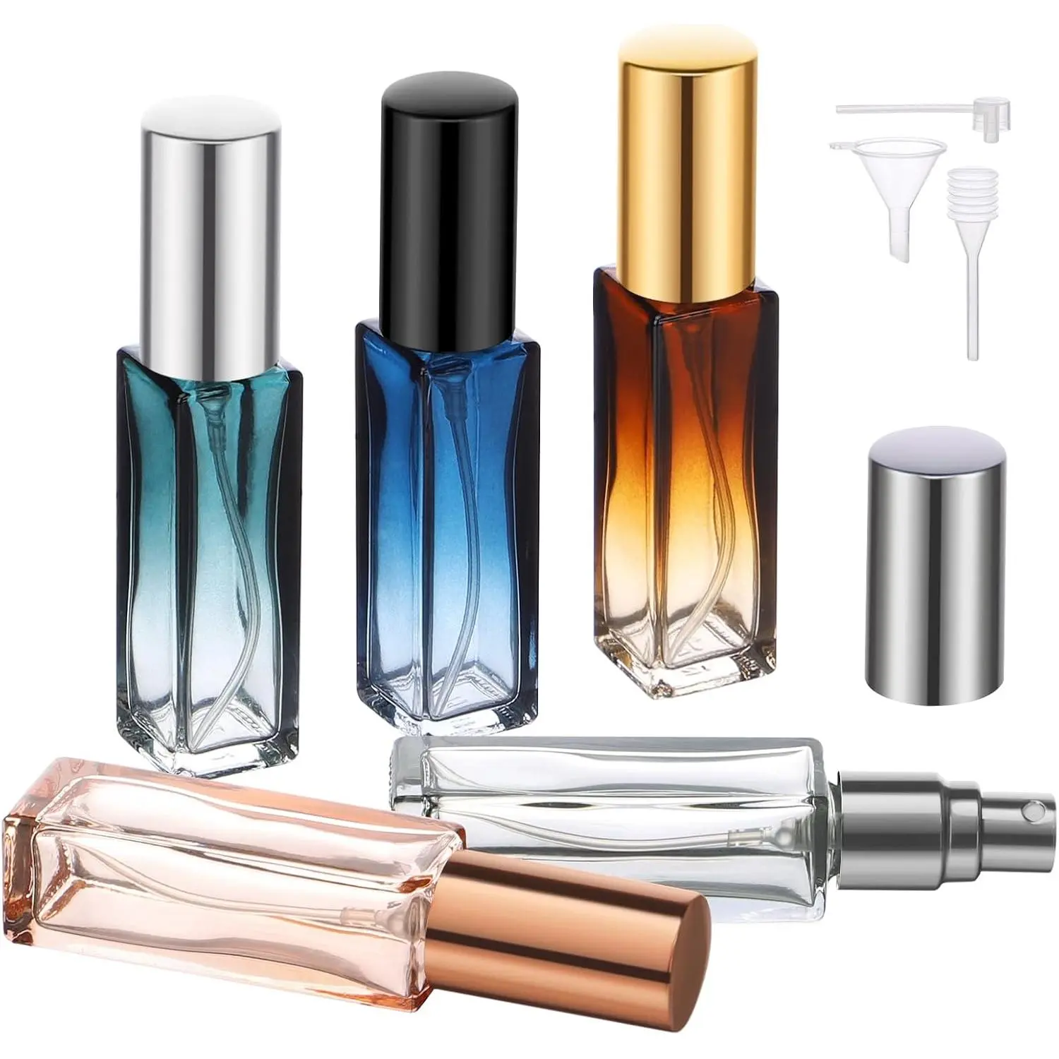 Glass Perfume Bottle Set, 5 Pack of 10ML Mini Travel Atomizer Sprayer for Perfume, Empty Refillable Press Pump Bottle Cologne Dispenser Perfume Spray Bottles Sample Case Travel Essential