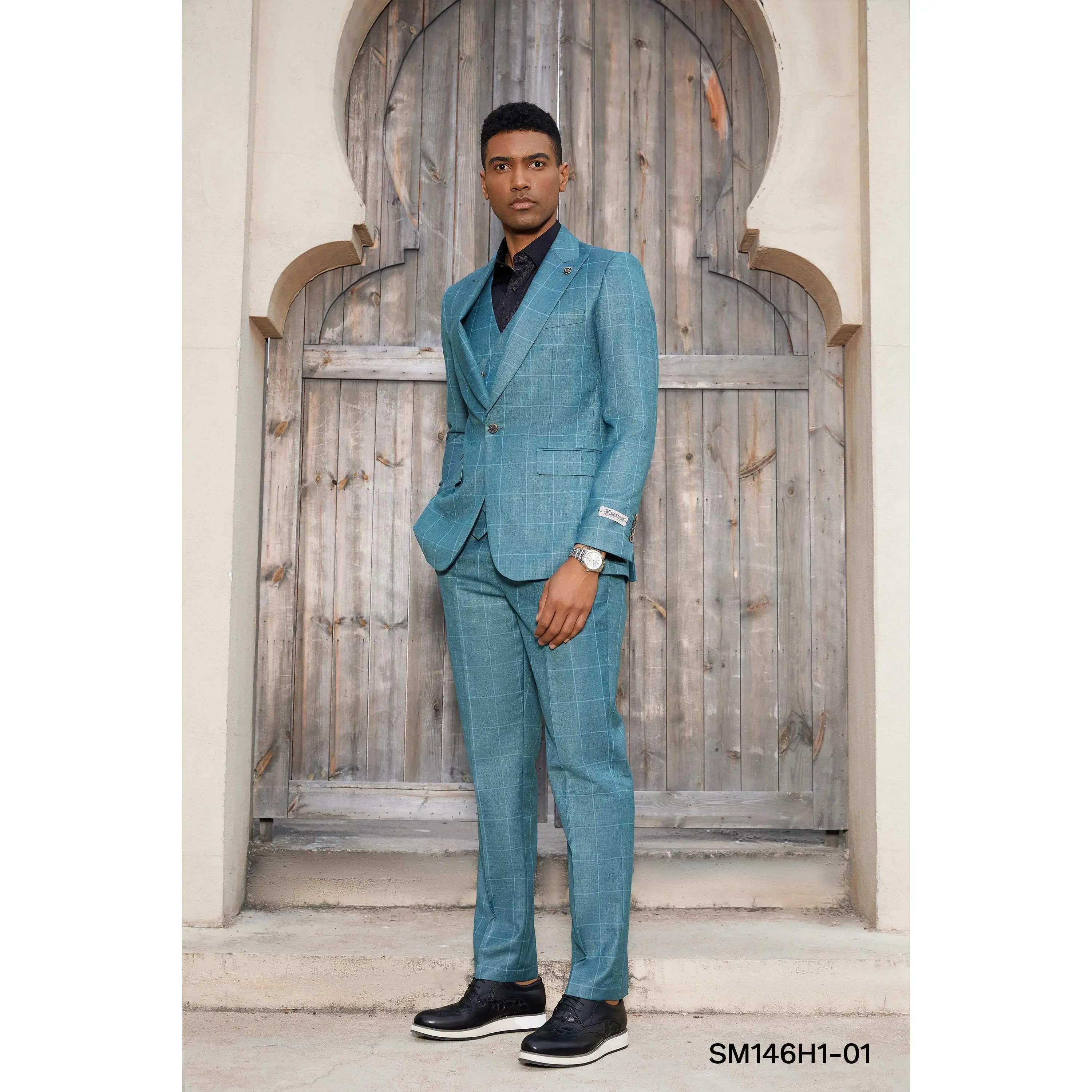 Teal Windowpane 3 PC Stacy Adams Suit