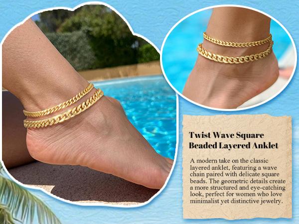 TEWIKY Ankle Bracelets For Women Waterproof Chunky Cuban Link Chain Trendy Large Layer Anklet Set Jewelry Gift for fashion For Summer Jewellery dealsforyoudays Jewlery anklet For Valentine's Day gifts