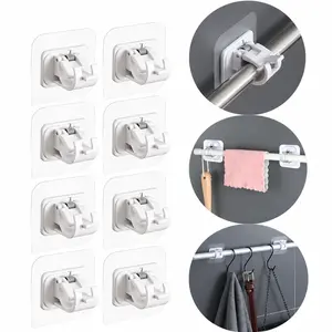 8PCS Adjustable Curtain Rod Brackets with Transparent Hooks, Multipurpose Rod Holders for Living Room, Bathroom, Kitchen, Bedroom, Apartment