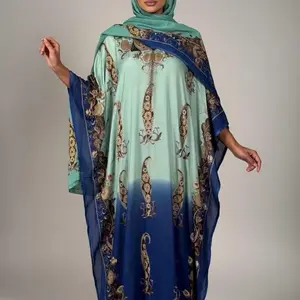 Luxury Paisley Ombré Kaftan Abaya  - Mint to Navy Gradient