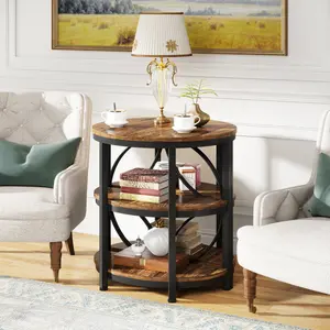 Tribesigns Half Round End Table for Living Room, 3-Tier Half Side Table with Metal Frame, Industrial Half Moon Table with Storage Shelves, Half Circle Accent Table for Entryway, Bedroom