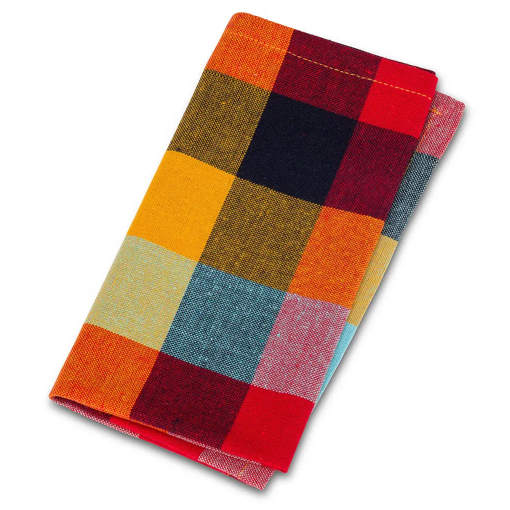 212 MAIN Cotton Gingham Madras Plaid Elegant Napkins - 4-Piece Kitchenware Set, 18-in Square, Machine Washable for Get-Togethers
