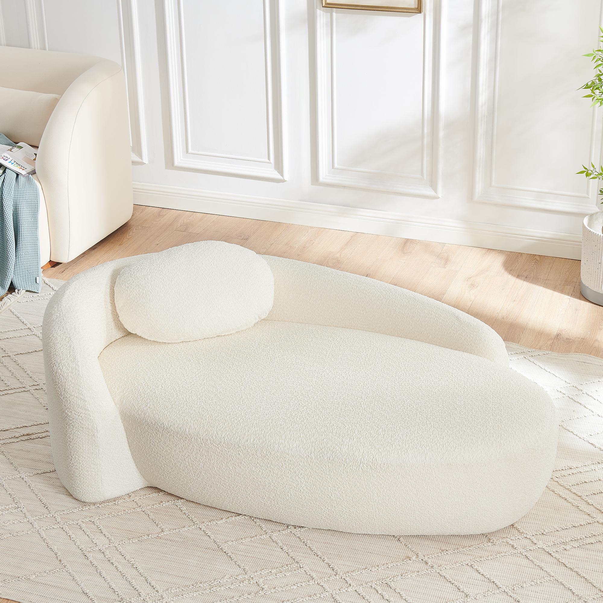 Modern Oval Lounge Chair with Integrated Backrest, Side Armrest & Pillow, Compact Single Lazy Sofa for Living Room, Bedroom, Apartment