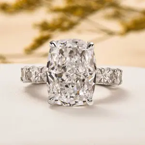 RODIFFY 9.0Ct Gorgeous Elongated Crushed Ice Cushion Cut Engagement Ring,5A Cubic Zirconia 925 Sterling Silver Wedding Ring